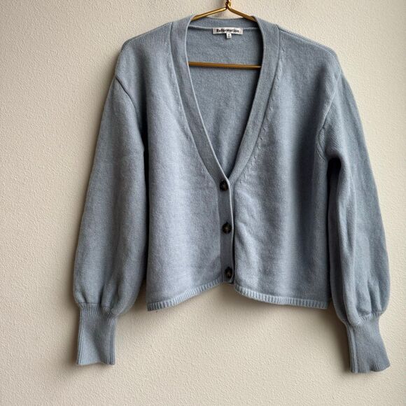 Reformation 100% Cashmere Varenne Blue Boxy Relaxed Cardigan Size Medium V Neck - Picture 1 of 7